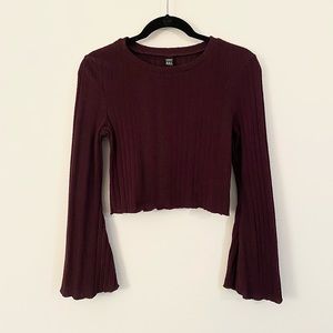 cropped maroon flare sweater